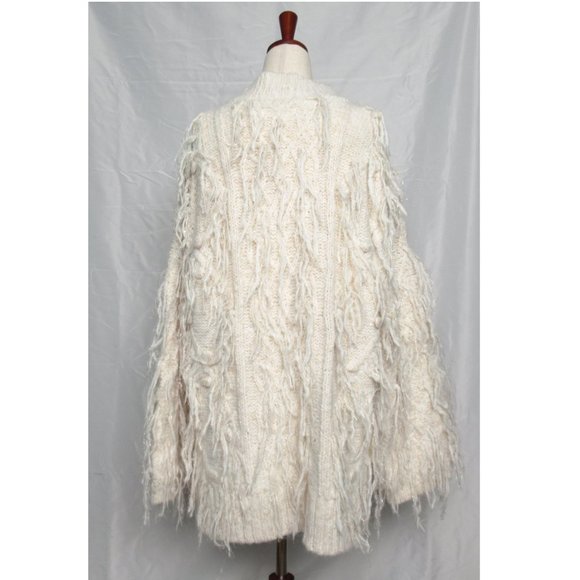 By Anthropologie Fringed Pullover Sweater Ivory White w/ Shimmer - Medium. - Picture 7 of 16